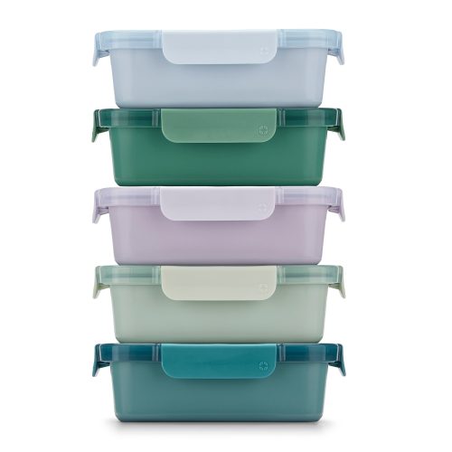 Color Lock? Ceramic Coated Glass Food Storage. Set of 5